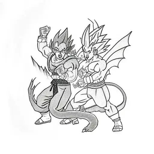 Dragon Fighting Goku In A Traditional Japanese Setting