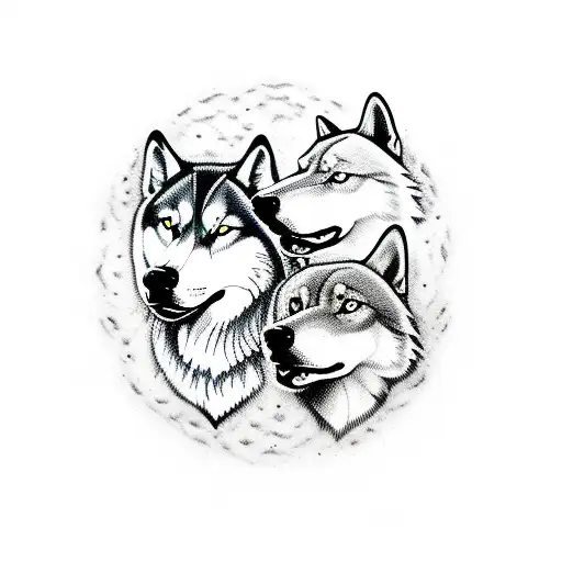 Husky And Wolf Silhouette Howling At The Moon