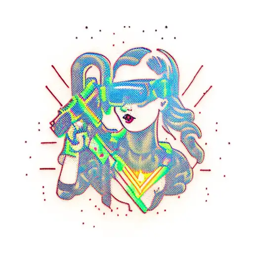 A Sweet And Badass Cyberpunk Girl With A Gun Made Of Neon Lights