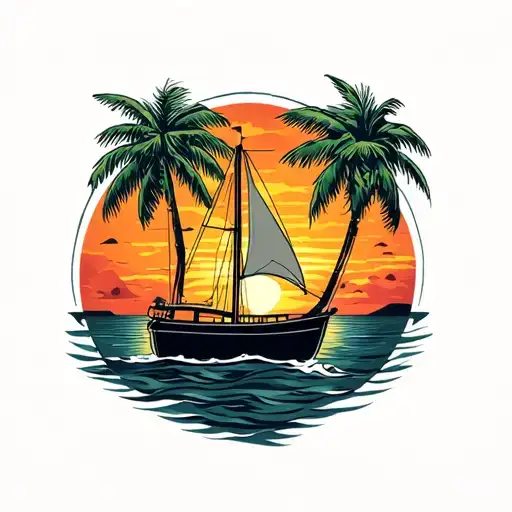 Sunset Palm Sailboat