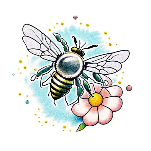 Bee Surrounded By Intricate Geometric Flowers