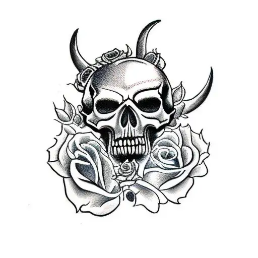 Demon Skull With Roses