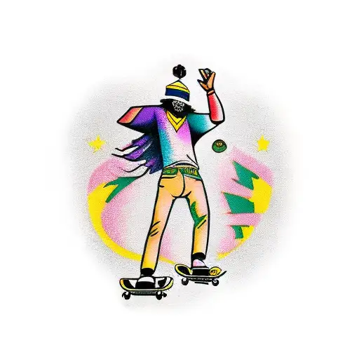 A Skateboarding Silhouette With Reggae-inspired Graffiti In The Background