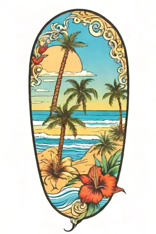 Ocean Beach Scene With Palm