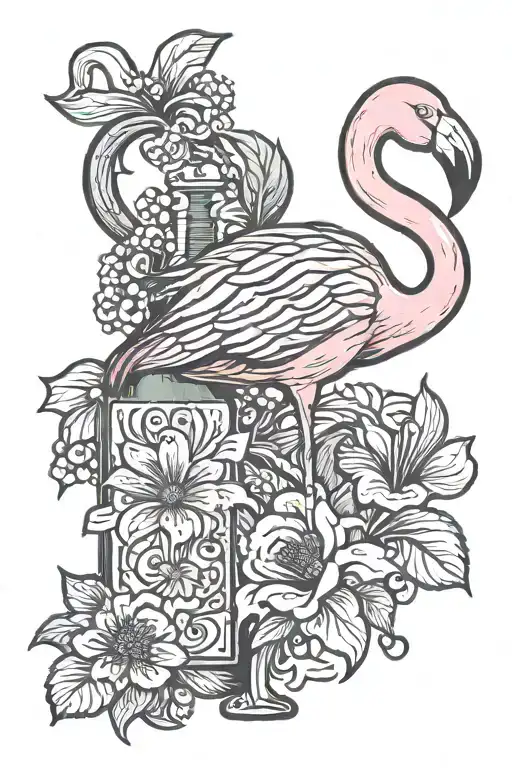 Flamingo With Wine Bottle