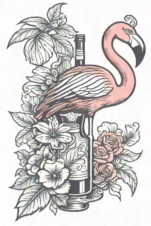 Flamingo With Wine Bottle