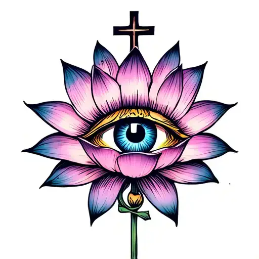 Lotus Flower With Cross And Evil Eye