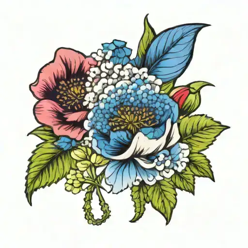 Hydrangea And Poppy Flower With Color