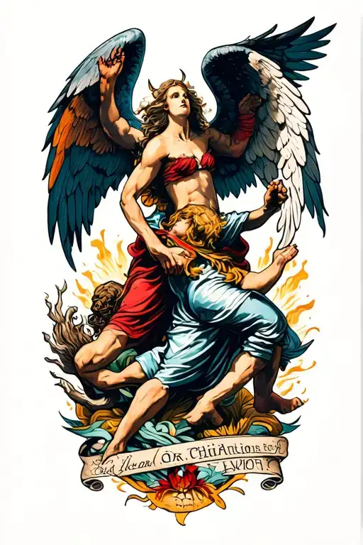 Perspective Sleeve Tattoo Angels Demons Fighting