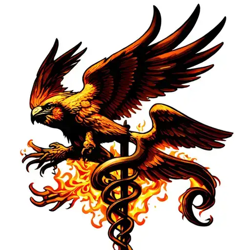 Caduceus Blended With Phoenix Risingfrom Ashes Symbolizing Overcoming