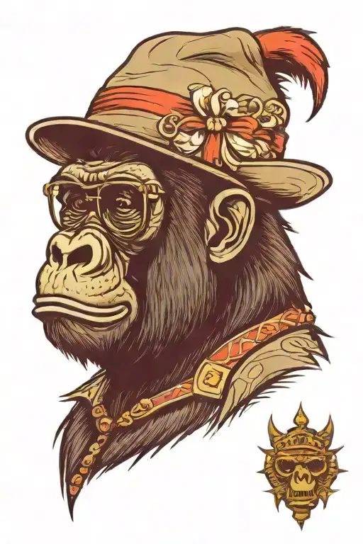 Gorilla Head With Glasses And A Hat