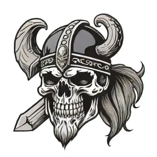 Viking Skull With War Paint And Battle Axe