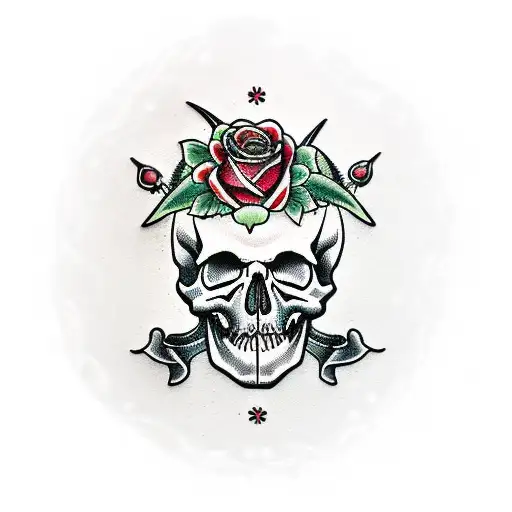 Skull With Thorn Wreath And Roses