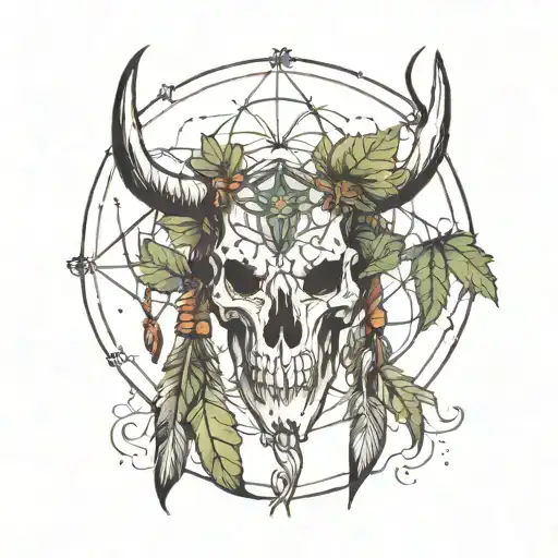 Anarchie Cannabis Leaf Bison Skull Dream Catcher