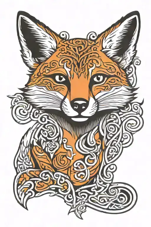 A Smiling Fox With Celtic Tattoo On Its Face And Body