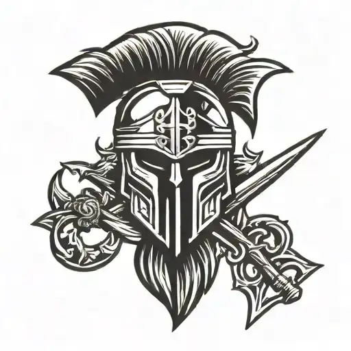 Spartan Helmet And Swords Crossed