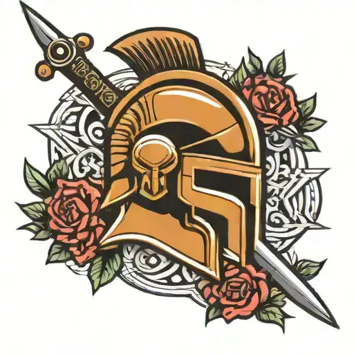 Spartan Helmet And Swords Crossed