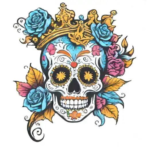 Sugar Skull With Crown Facing Forward