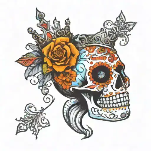 Sugar Skull With Crown Facing Forward