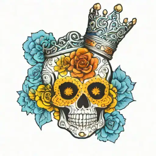 Sugar Skull With Crown Facing Forward