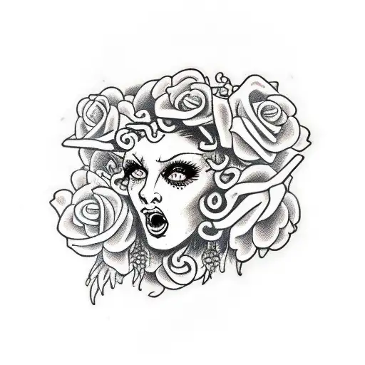 Angry Medusa And Flowers