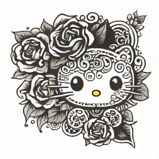 Black And White Paired Tattoo Hello Kitty For Man And Woman