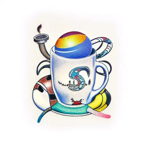 A Whimsical Coffee Mug Surrounded By Swimming Goggles And Footballs