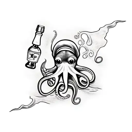 Octopus Holding A Bottle Of Rum