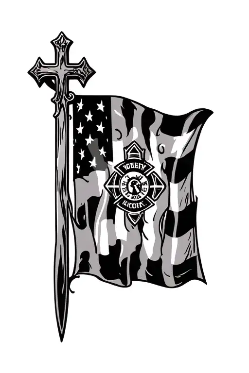 Cross With Firefighter Flag Inside