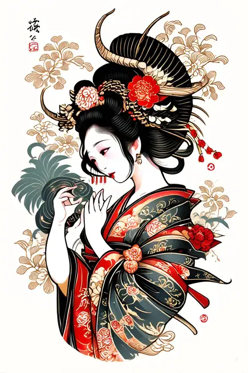 Japanese Demon Attacking Geisha