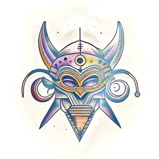 African Mask Surrounded By Celestial Objects