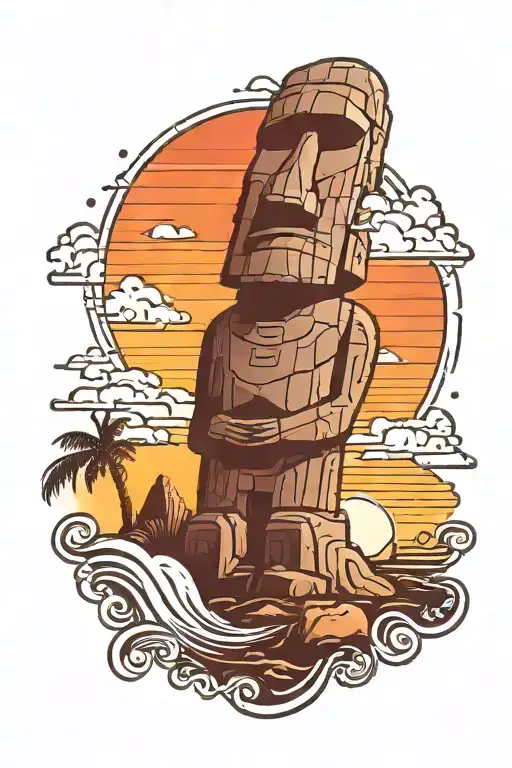 Moai Statue With Sunset