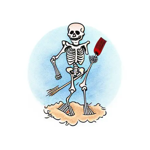 Skeleton Holding Broom Sweeping