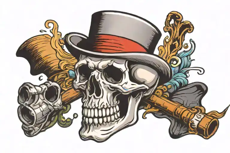Skull With A Cigar Top Hat