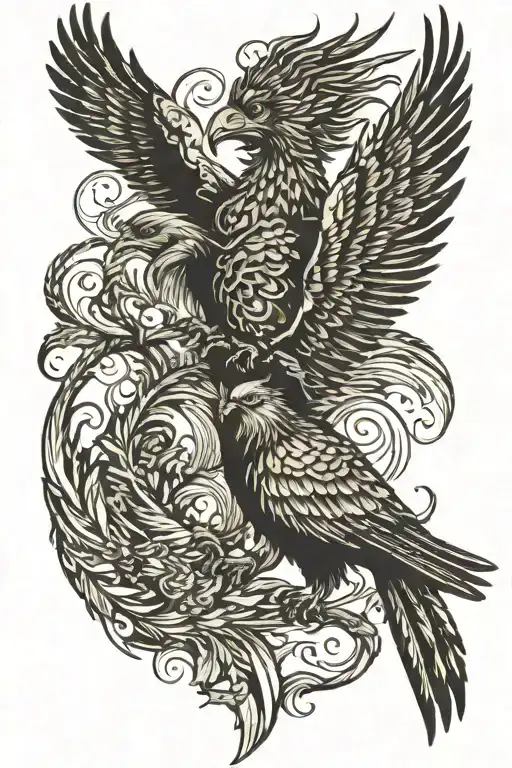 Hunter With Bow Riding Phoenix Rising From The Ashes