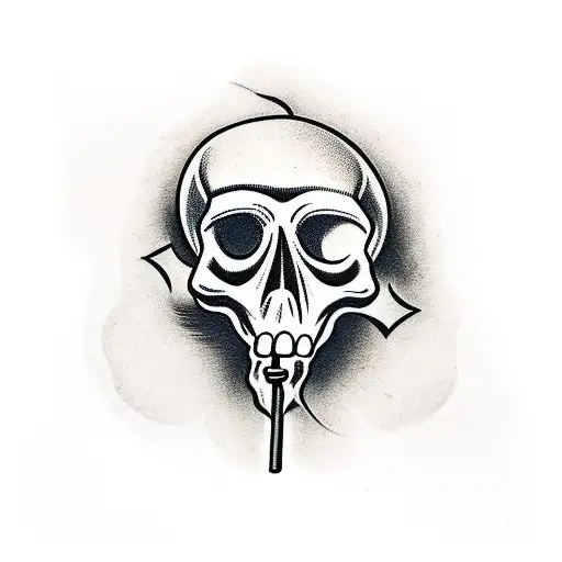 Hand Holding A Cigarette And The Smoke Of This Cigarette Go Up And Become A Draw Of A Skull