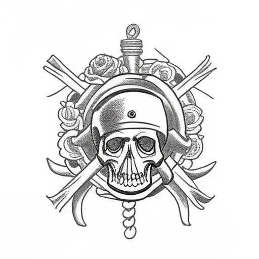Seaman At Anchor With Skulls & Flowers On Arms