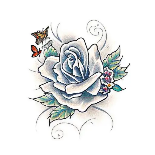 Flowers With Butterflies An Elephant Grim Reaper