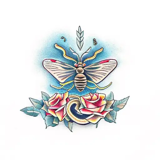 Moth With Roses And Snake