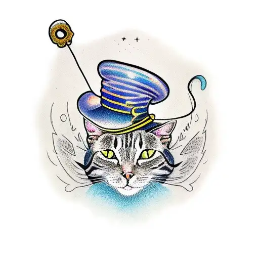 A Cat Wearing A Magical Hat Playing A Guitar