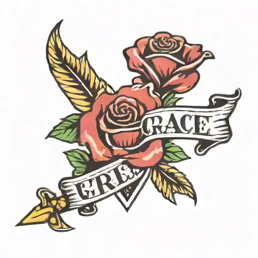 Rose And Arrow With Banner That Reads Grace