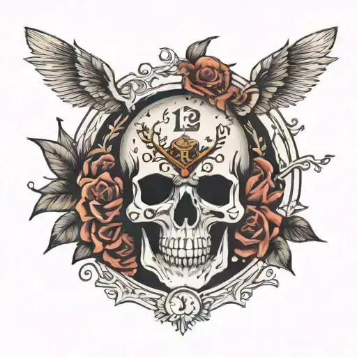 Clock And Skull Without Flowers