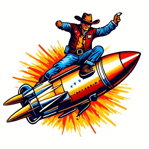 Cowboy Riding A Rocket