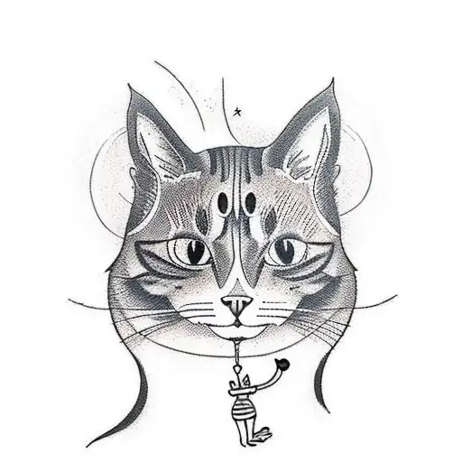 A New-school Style Tattoo Of A Cat Doing A Yoga Pose In A Nature Setting With A Dark Twist