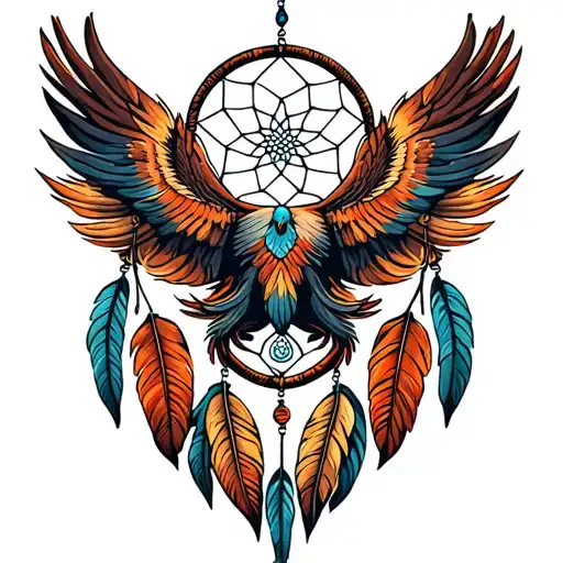 Dream Catcher With Feathers Soaring Phoenix Atop