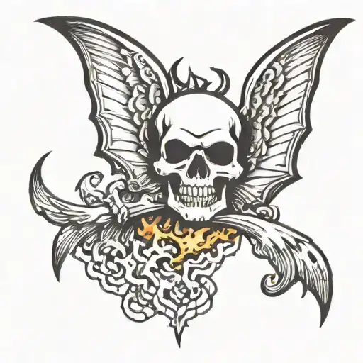 Skull And Fire And Wing Bat Flying