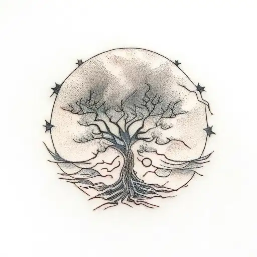 Dark Tree Roots In A Circle