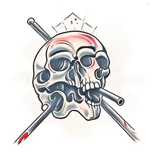 Broken Skull With A Pole Going Through It