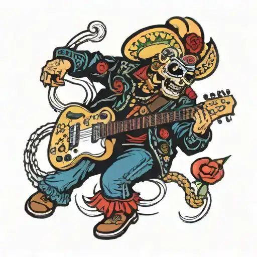Cacomixtle Punk In Mexican Clothing Playing Fender Electric Guitar