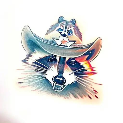 A Realistic Portrait Of A Raccoon Wearing A Cowboy Hat